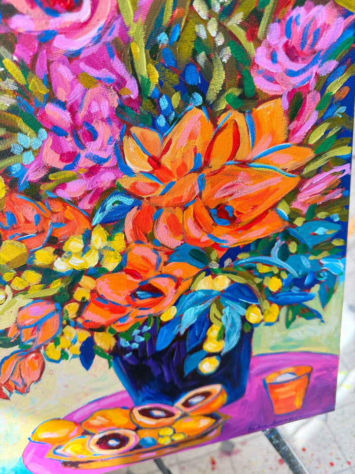 Bouquet and Oranges - Original 16x20" Floral Painting on Canvas
