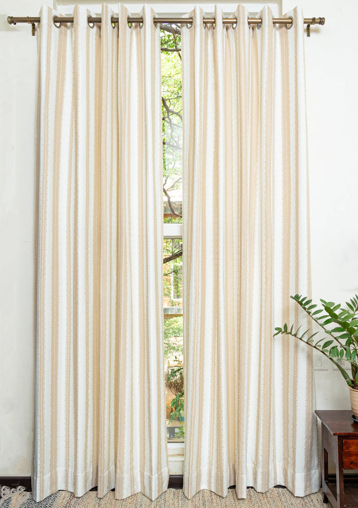 Caramel embroidered printed cotton fabric - Cream