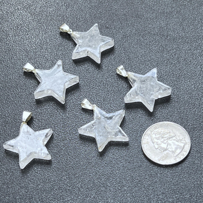 Clear Quartz Crystal Star Pendant (Silver Bail)