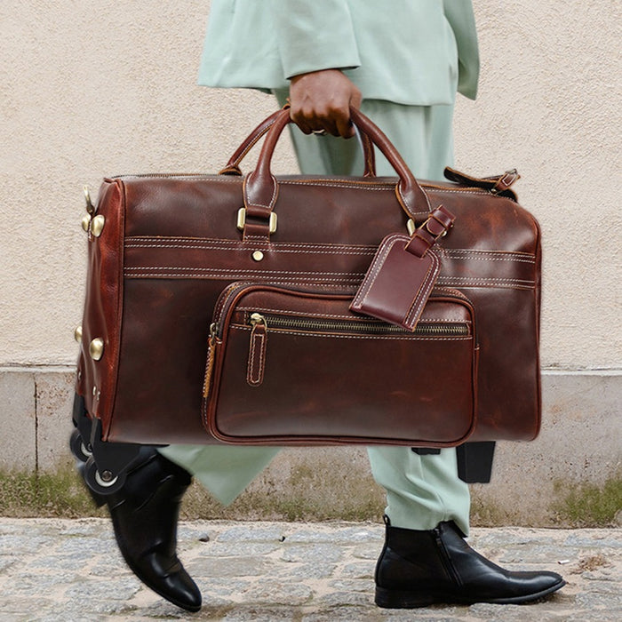 Crazy Horse on Wheels Leather Portable Travel Bag