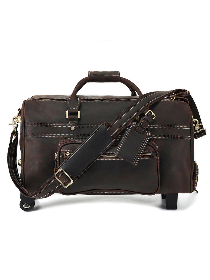 Crazy Horse on Wheels Leather Portable Travel Bag