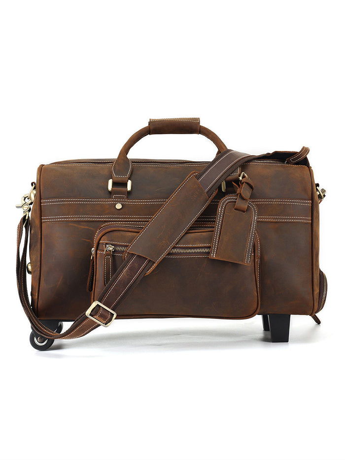 Crazy Horse on Wheels Leather Portable Travel Bag