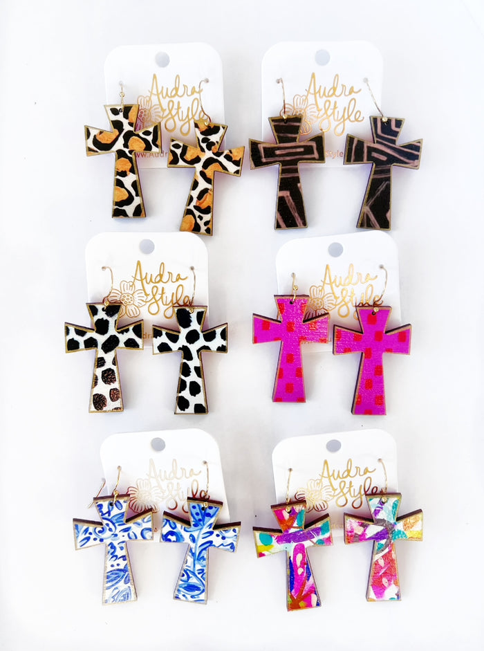 Cross Dangle Earring- Abstract Print