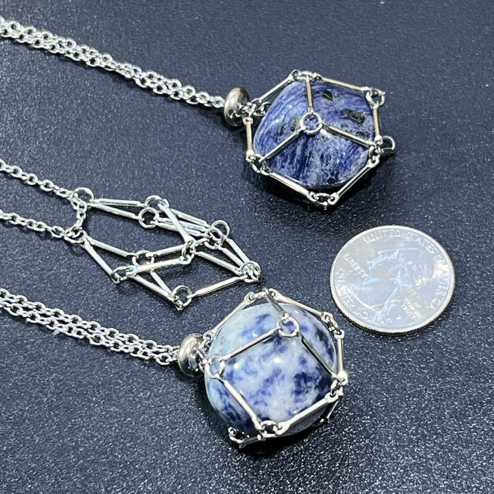 Crystal Gem Holder Necklace Pendant Set (24 Inch Stainless Steel Chain Cage) Interchangeable Jewelry Supply