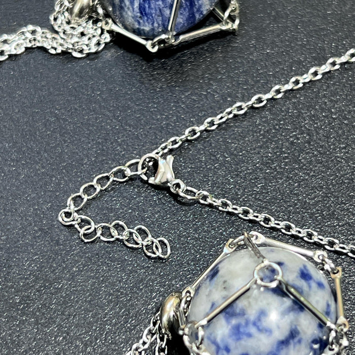 Crystal Gem Holder Necklace Pendant Set (24 Inch Stainless Steel Chain Cage) Interchangeable Jewelry Supply
