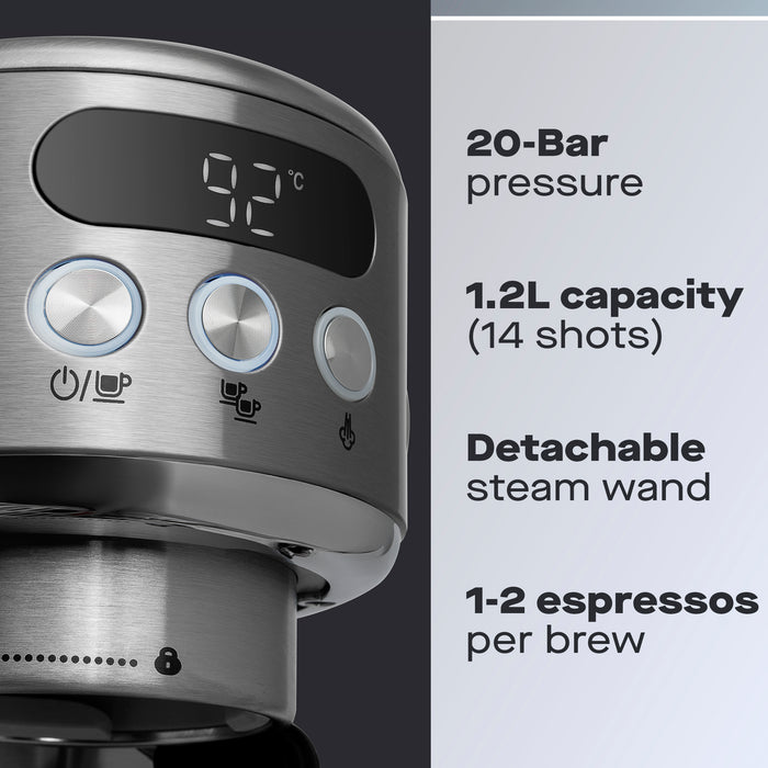 Daewoo 20 Bar Digital Compact Espresso Coffee Maker & Coffee Grinder