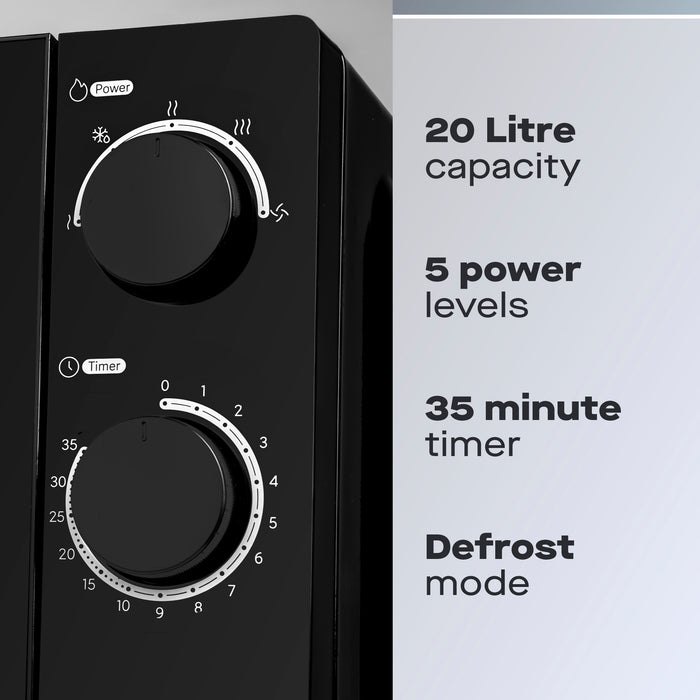 Daewoo 20L Black 700W Manual Microwave