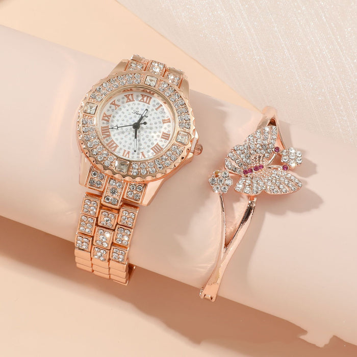 Diamond Bling Ladies Quartz Watch 3-Piece Gift Box