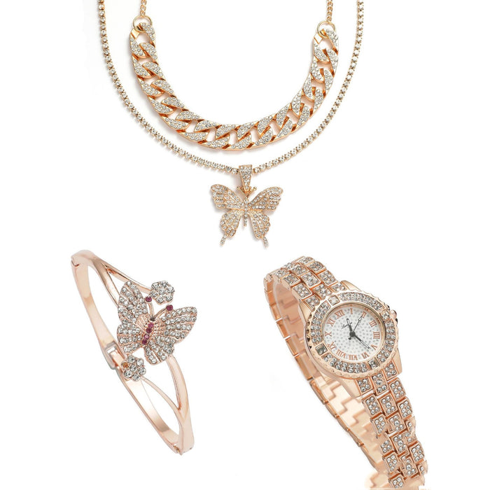 Diamond Bling Ladies Quartz Watch 3-Piece Gift Box