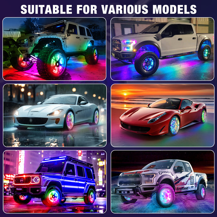 Double Sided RGB LED Wheel Ring Lights for Trucks Pickups Cars Offroad | 178+DIY Dynamic Modes
