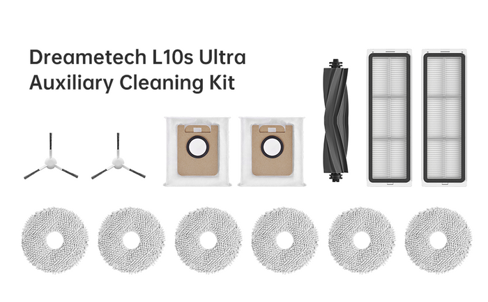 Dreame L10s Ultra Auxiliary Cleaning Kit with filters, brushes, mop pads, and dust bags