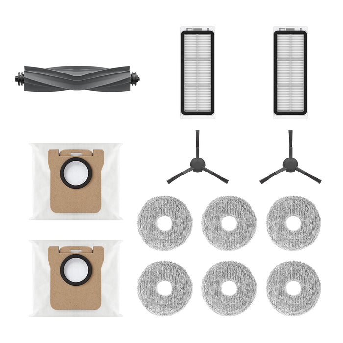 Dreame L20 Ultra accessory kit: roller brush, filters, mop pads, and dust bags.