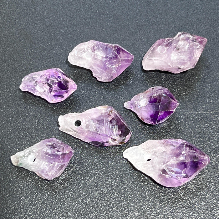 Drilled Amethyst Crystal Raw Points (3mm Hole) Rough Pendant