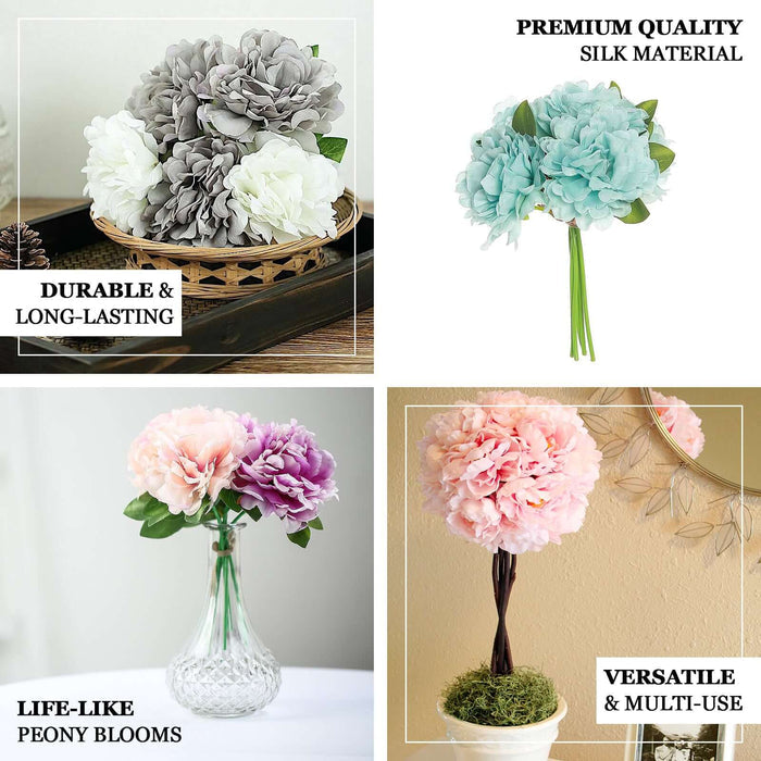 Silk peony flower arrangements in various colors, showcasing durability and versatility.