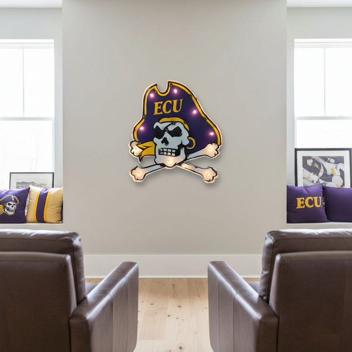East Carolina Logo Lighted Recycled Metal Wall Decor