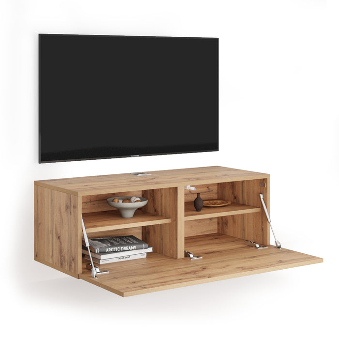 Easy Wall TV Unit with Flap Door, Rustic Oak