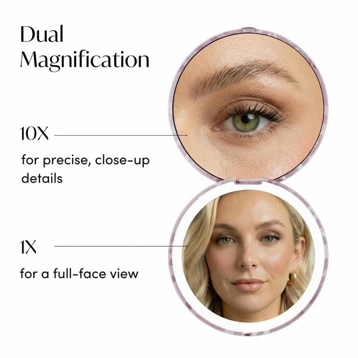 FANCII Taylor LED compact mirror dual magnification 10X close-up and 1X full-face view demonstration