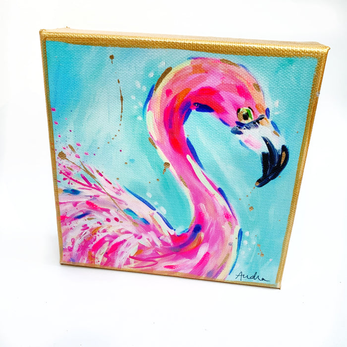 Flamingo on 6"x6" Gallery Wrapped Canvas