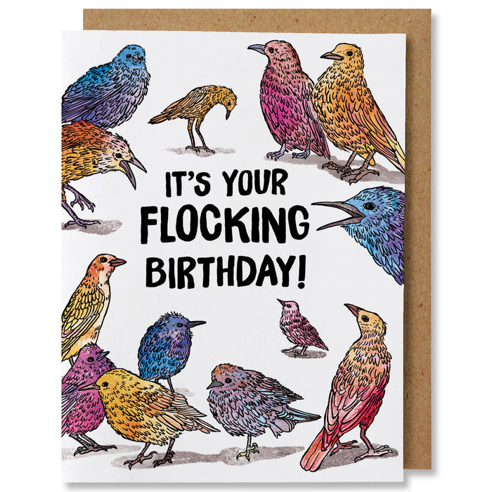 Flocking Birthday - Illustrated Funny Bird Pun Card