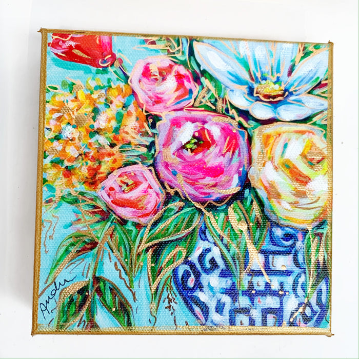 Floral in Ginger Jar on 6"x6" Gallery Wrapped Canvas