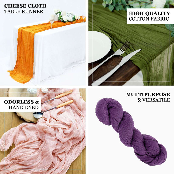 Cheese cloth table runner in orange, green, pink, and purple cotton fabric.