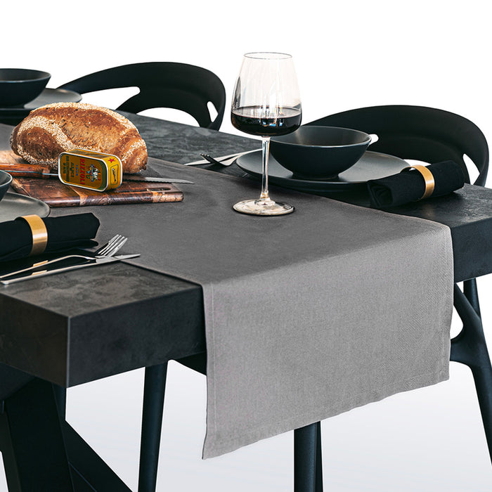 Gioele Cotton table runner 17.71 x 102.36 in, Dark grey