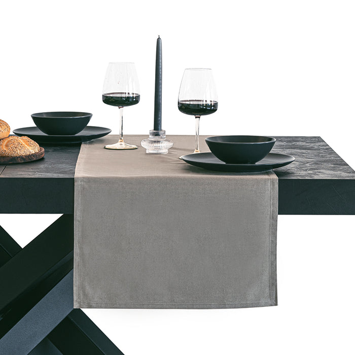 Gioele Cotton table runner 17.71 x 59.05 in, Dark grey