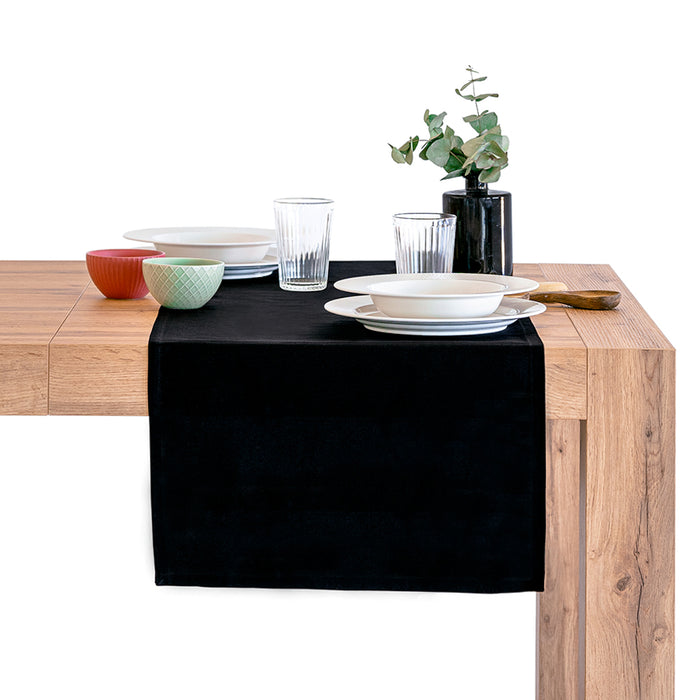 Gioele Cotton table runner 17.71 x 70.86 in, Black