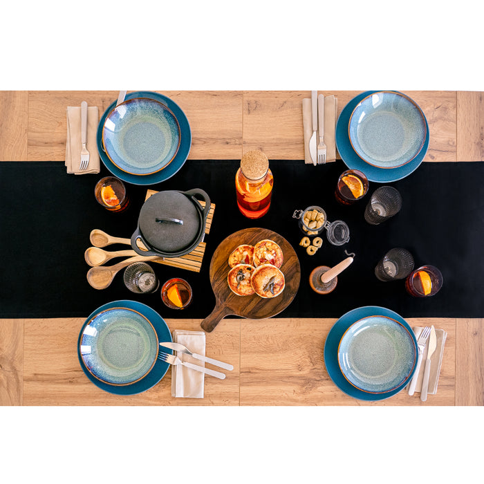 Gioele Cotton table runner 17.71 x 78.74 in, Black