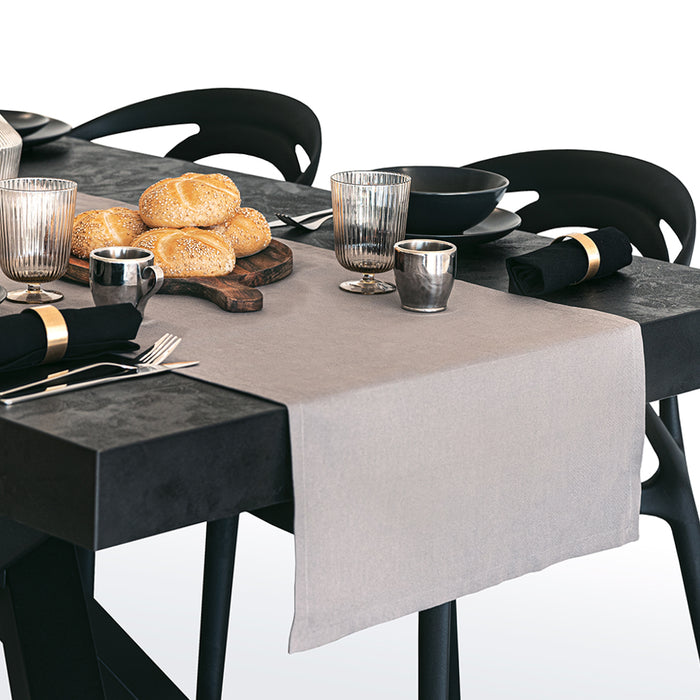 Gioele Cotton table runner 17.71 x 78.74 in, Dark grey