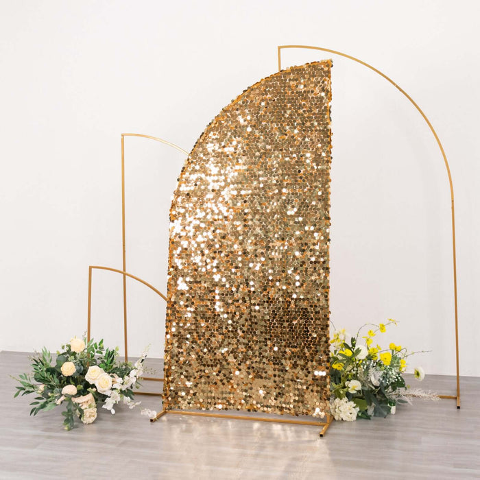 Gold sequin backdrop with elegant floral arrangements