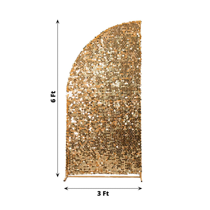 Gold sequin backdrop stand, 6 ft tall and 3 ft wide, perfect for events or photography.