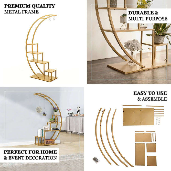 Multi-purpose metal frame display stand for home and event decoration.