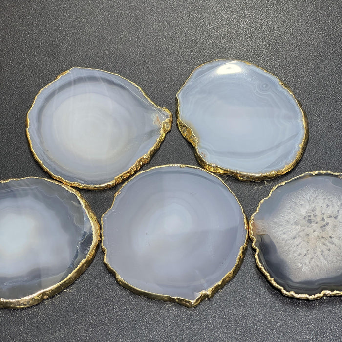 Gold Plated Gray Agate Slices (3 Inches) Coasters Escort Place Cards Painting Blanks