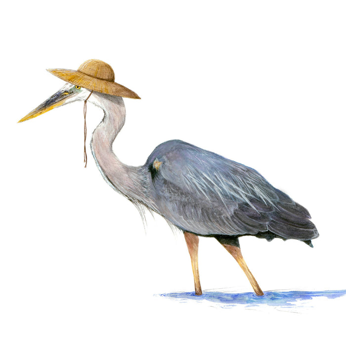 "Great Blue Heron with Straw Hat"