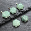 Green Aventurine Hexagon Faceted Crystal Pendant (Silver Bail)