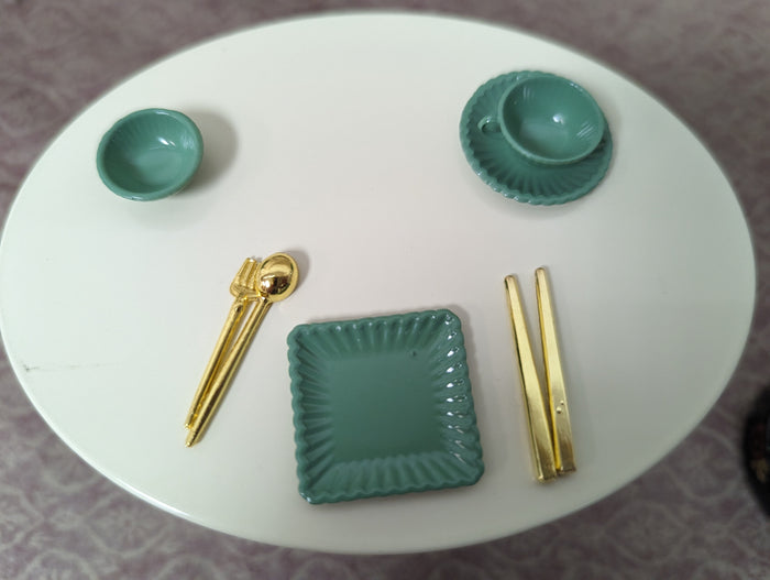 Green Modern Asian Dollhouse dinnerware set