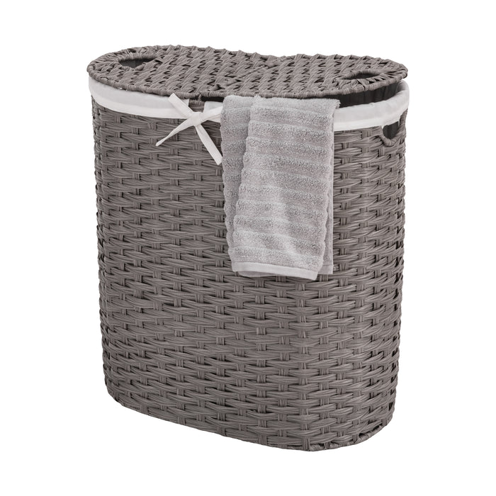Handwoven Lidded Oval Double Laundry Hamper