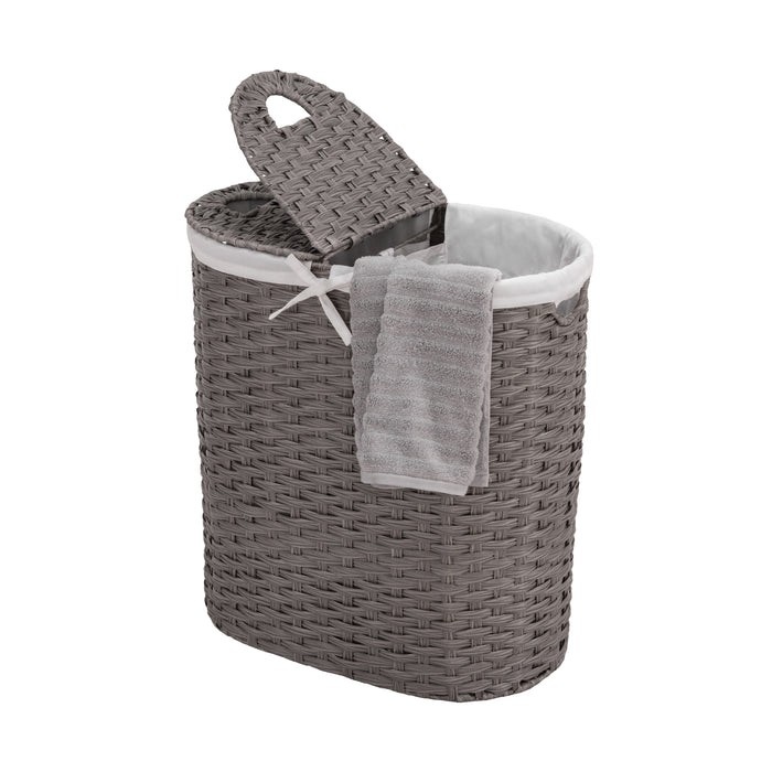 Handwoven Lidded Oval Double Laundry Hamper