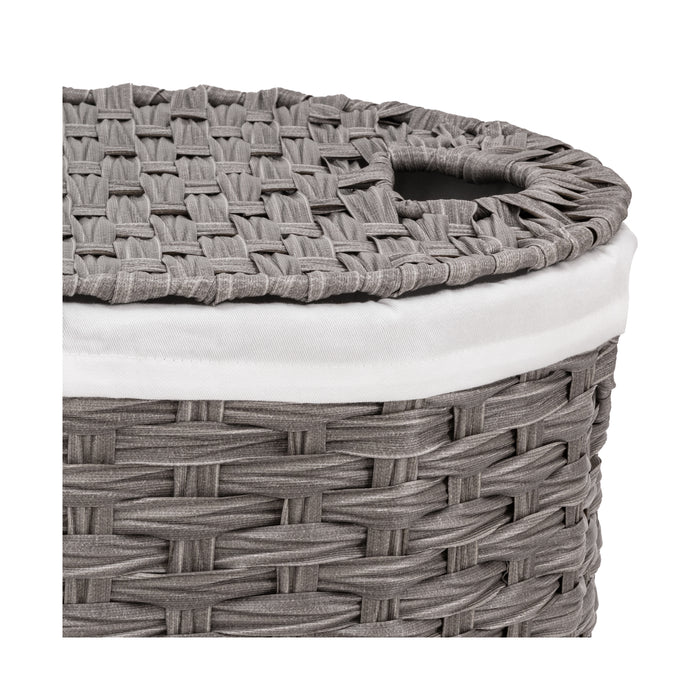 Handwoven Lidded Oval Double Laundry Hamper