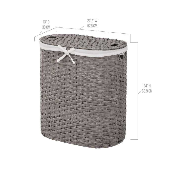 Handwoven Lidded Oval Double Laundry Hamper