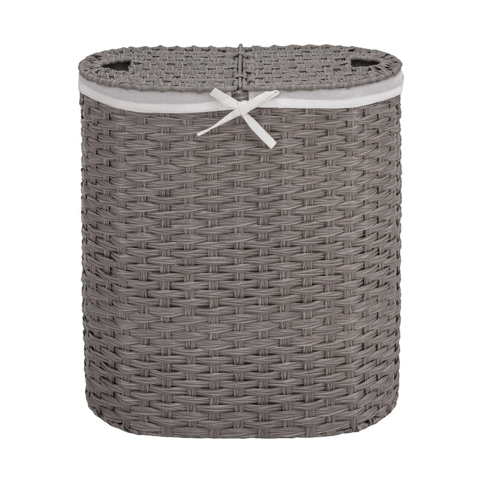 Handwoven Lidded Oval Double Laundry Hamper