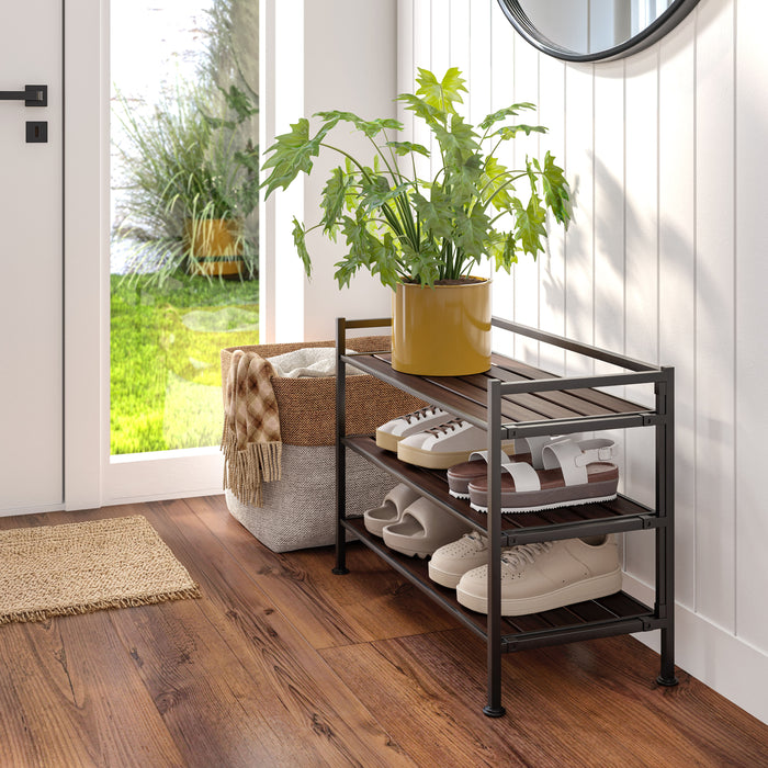 HOME 3-Tier Resin Slatted Shoe Rack, Espresso