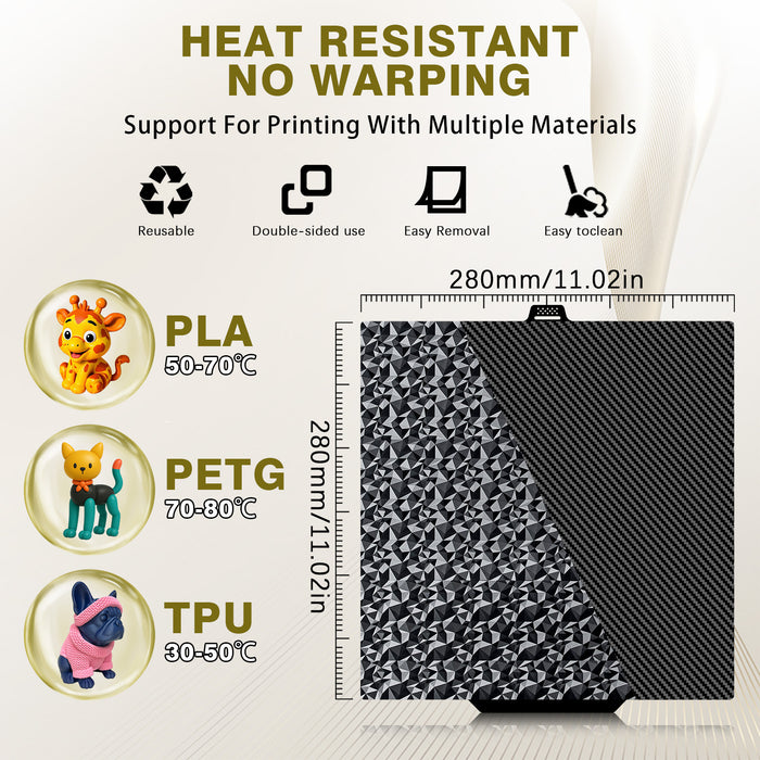 IdeaFormer Diamond PEO+Carbon Fiber PET Spring Steel Build Plate, 280×280mm for QIDI Q2 3D Printer