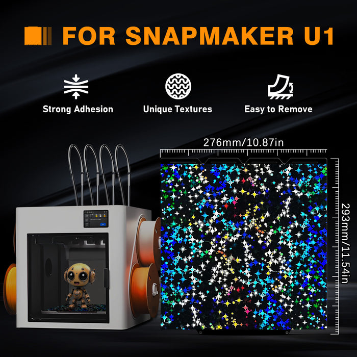 IdeaFormer Rainbow Confetti PEF+Galaxy PEY Spring Steel Build Plate, 276×293mm for Snapmaker U1 3D Printer