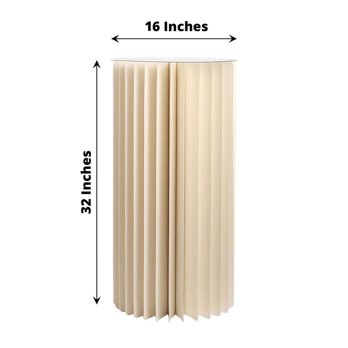 Cream-colored pleated lamp with dimensions 16x32 inches