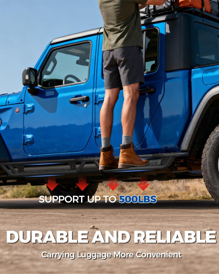 Jeep Gladiator JT Running Boards Dual Side Steps Wheel-to-Wheel Nerf Bars for 2020-2026 Gladiator JT 4-Door, Heavy Duty Steel, Matte Black