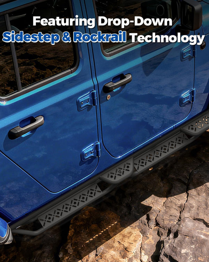 Jeep Gladiator JT Running Boards Dual Side Steps Wheel-to-Wheel Nerf Bars for 2020-2026 Gladiator JT 4-Door, Heavy Duty Steel, Matte Black
