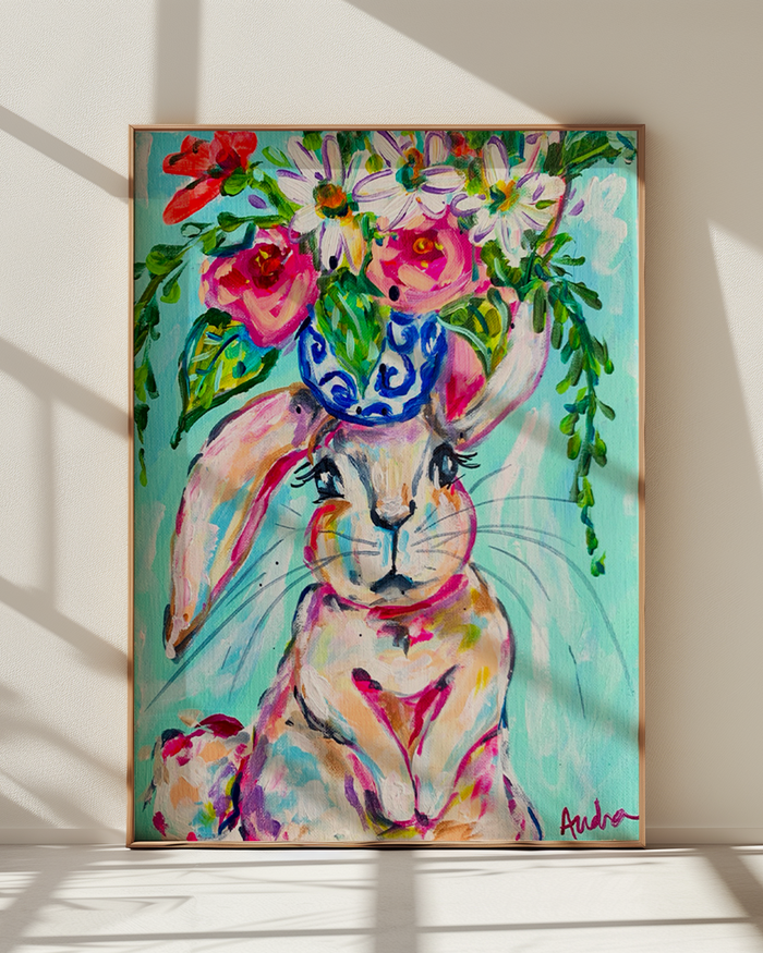 Judith - Bunny Reproduction Print - On Paper or Canvas - Nursery Art, Dopamine Decor, Wall Art Poster