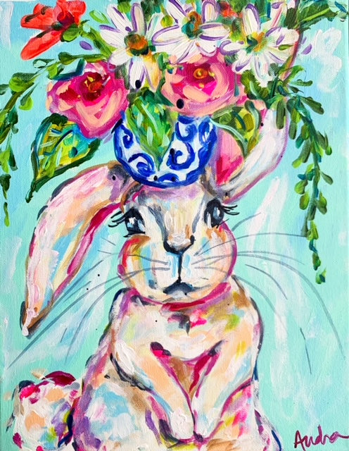 Judith - Bunny Reproduction Print - On Paper or Canvas - Nursery Art, Dopamine Decor, Wall Art Poster
